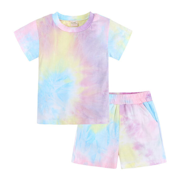 Kids Children Boys Summer Sets Tie Dyed Short Sleeve Shorts 2 Pieces Outfits Unisex Kids Girls Tie Dye Clothing Tracksuit Suits - Image 3