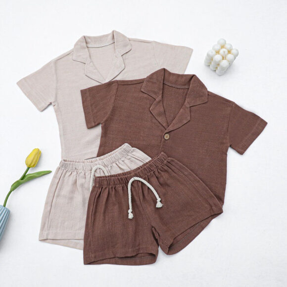 New 2025 Baby Short Sleeve Set Style Summer Loose Soft Round Neck T-shirt Sports Shorts Two-piece Set Boy`s and Girls Clothes