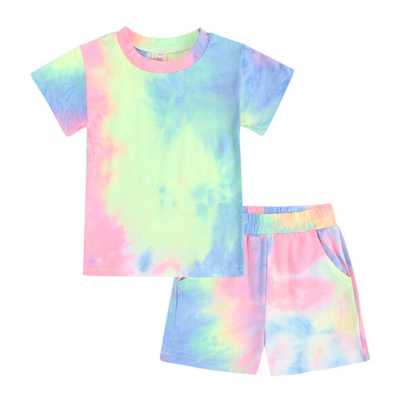 Kids Children Boys Summer Sets Tie Dyed Short Sleeve Shorts 2 Pieces Outfits Unisex Kids Girls Tie Dye Clothing Tracksuit Suits - Image 6