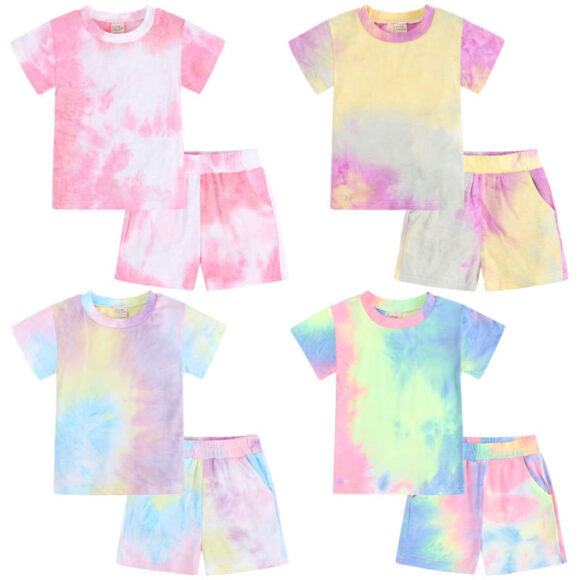 Kids Children Boys Summer Sets Tie Dyed Short Sleeve Shorts 2 Pieces Outfits Unisex Kids Girls Tie Dye Clothing Tracksuit Suits