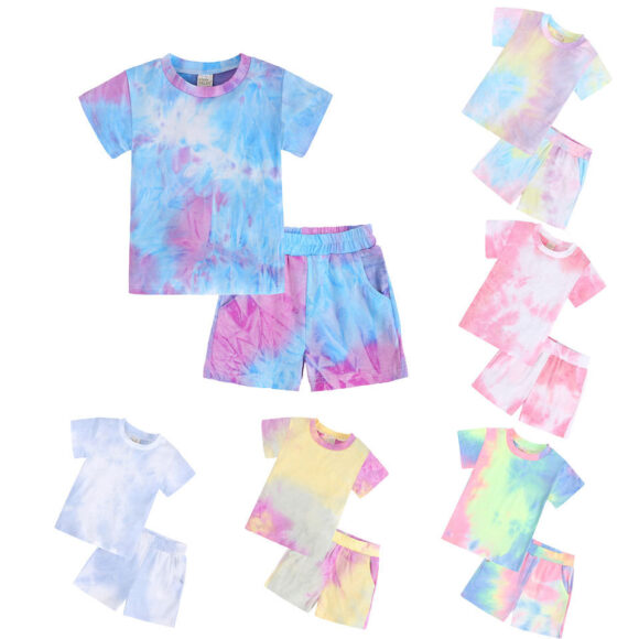 Kids Children Boys Summer Sets Tie Dyed Short Sleeve Shorts 2 Pieces Outfits Unisex Kids Girls Tie Dye Clothing Tracksuit Suits - Image 2