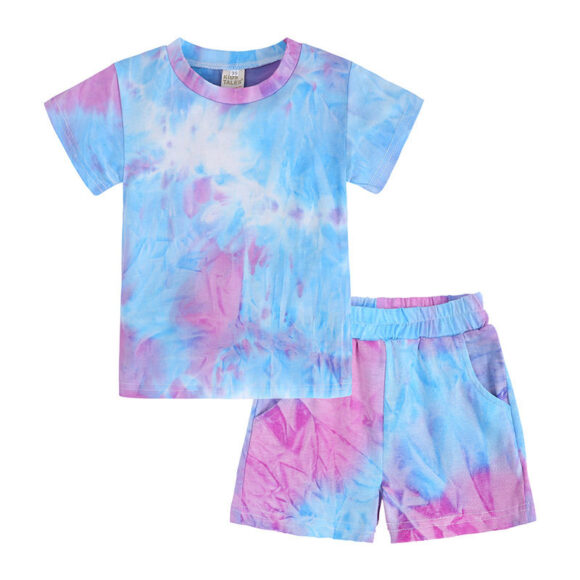 Kids Children Boys Summer Sets Tie Dyed Short Sleeve Shorts 2 Pieces Outfits Unisex Kids Girls Tie Dye Clothing Tracksuit Suits - Image 4